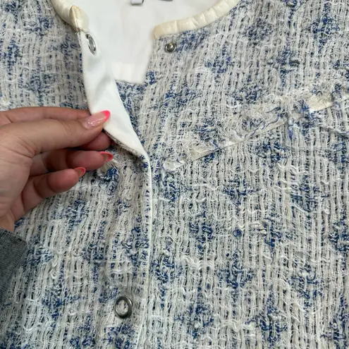 IRO Handi Diamond Knit Snap Up Jacket Boucle Tweed Blue White Old Money Preppy