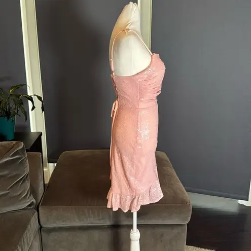 Women’s Pink Sequined Short Homecoming Party Dress Ruffle Hem CorsetBack Size 4