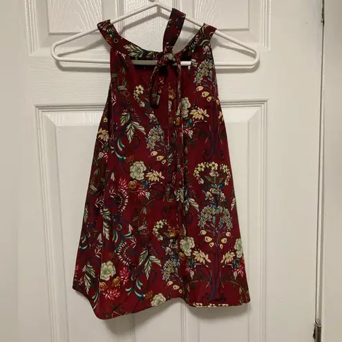 Moon River Anthropologie Burgundy Maroon Floral Grommet Sleeveless Blouse