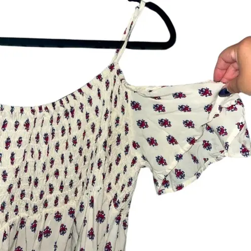 None Off Shoulder Top Smocked Short Sleeve White Pink Paisley Print Boho Plus Size 2x