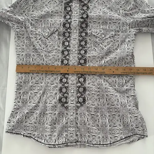 Panhandle Roughstock Shirt Womens Medium Black White Western Pearl Snap Rodeo