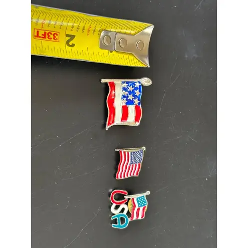 Set Of 3 USA Flag Enamel Lapel Pins Patriotic Design Gold