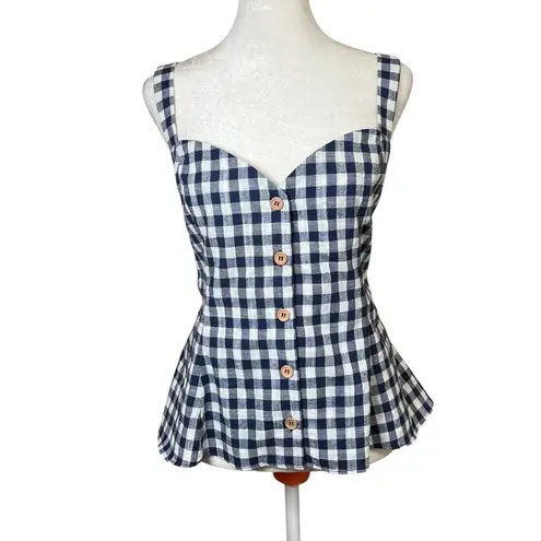L'Academie L’Academie Brasila Navy Check Peplum Top Milkmaid Cottage Farmgirl Gingham Sz XL