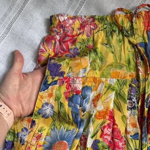 Royal Silk Vintage Floral Maxi Skirt Yellow Size undefined