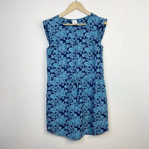 CAbi  Java Blue Floral Tie Waist Cap Sleeve Button front Lightweight Dress 5265 S thumbnail 2