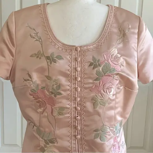 Donna Morgan Jacket Top Satin Pink Embroidered Floral Short Sleeve Formal 16