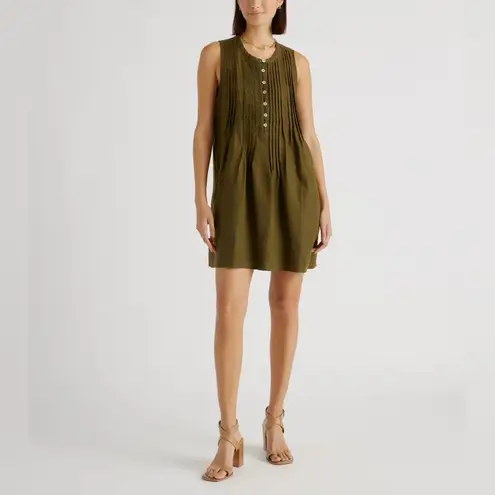 Quince NWOT 100% European Linen Sleeveless Swing Dress Martini Olive Sz M