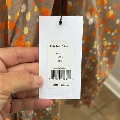 Bailey 44 Prica Tan Brown Polka Dot abstract Blouse tie waist NWT office fall