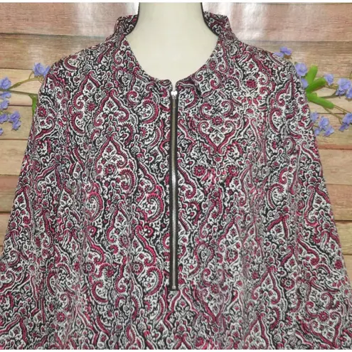 Catherines Red Black Print 3/4 Sleeve Blouse Top Size 2X 22/24W Half Zip Tunic - Image 2