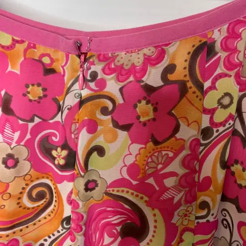Sigrid Olsen Pink Orange Floral Flounce Midi Skirt Y2k Sz 6 Petite
