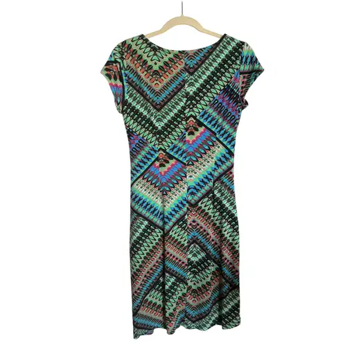 Ellen Tracy Womens Twist Front Sheath Dress Colorful Geometric Print Size 4