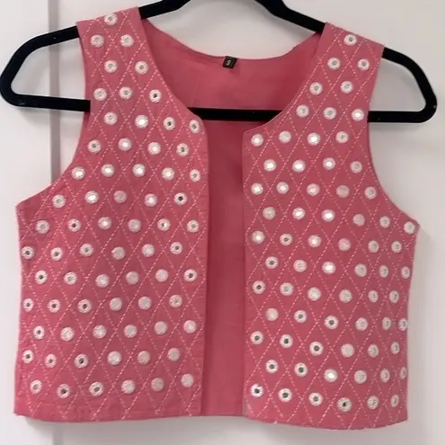 Real mirror work pink cotton vest handmade Size XS