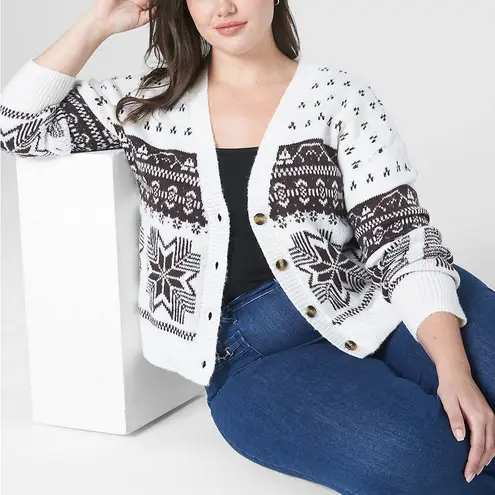 Lane Bryant NWT  Fair Isle V Neck Button Down Cardigan Sweater Top Retro Boho 12