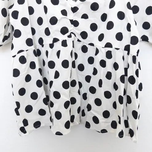 Cliché Womens Top Sz L White Black Polka Dot Puff Sleeve Babydoll Cottage Retro Size L