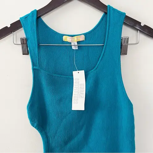 Urban Outfitters  Teal Blue Ribbed Knit Cut Out Tank Top Size Large Side Tie NEW