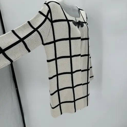 Escio Cardigan Sweater Womens M Toggle Button Windowpane Plaid Ivory Black NEW Multiple Size M