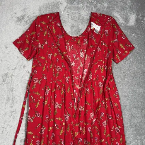 Betsy Lauren Dress Womens 6 Red Yellow Floral Midi Bohemian Cottagecore Prairie