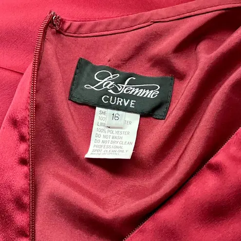 La Femme  29033 Faux Wrap Top Lace Up Back Satin Gown