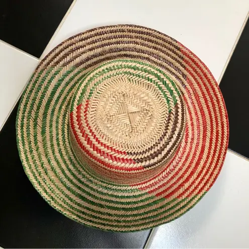 Wayuu NEW Handwoven Sun Hat Boho Artisan Unique One of a Kind Green Red Outdoor