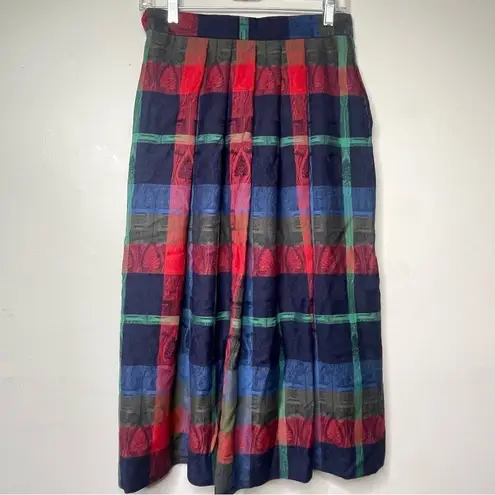 Geiger Austria Wool Pleated Skirt Womens 38 Colorful Plaid w/ Pockets & Lined