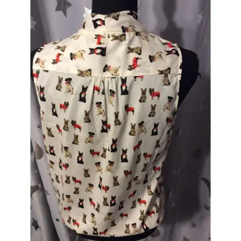 Dog Puppy Sleeveless Blouse Womens Small S V Neck