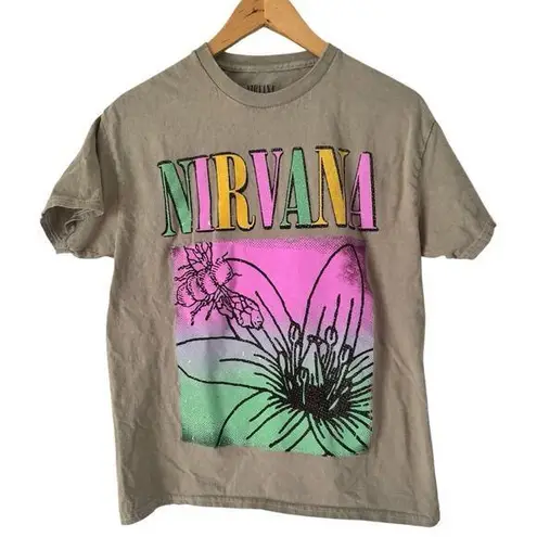 Nirvana Green Flower Square Multi Color Graphic Band Tee Size Medium Unisex
