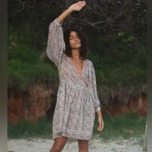 Daughters of India NEW Binita Mini Dress Apricot Color Size Large Orange White