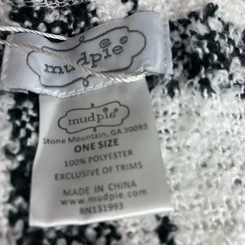 Mud Pie Plaid Scarf Wrap Shawl Cape Cardigan One Size White & Black 72X29.5 NEW
