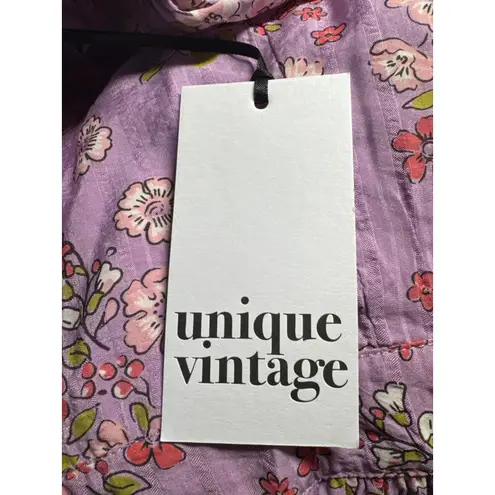 Unique Vintage Purple Floral Prairie Dress Sleeveless Ruffle XL/14