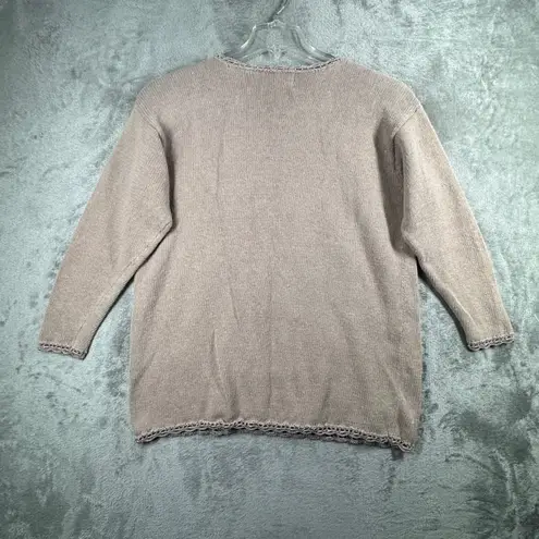 Shenanigans Floral Embroidered Sweater L Beige Pink Flowers Boho Cottagecore Tan Size L