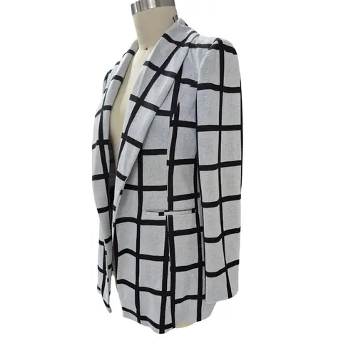 Bagatelle Collection Open Long Coatigan Gray/Black Windowpane Plaid Sz L