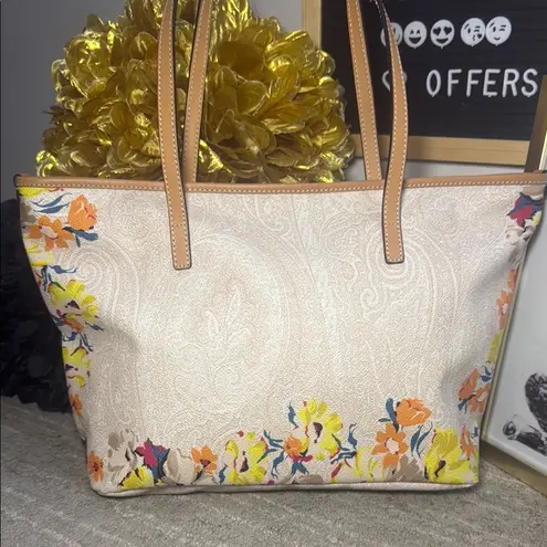 Etro Paisley Floral Zip Top Tote Bag Yellow