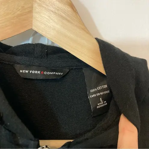 Y2K New York and Company Embroidered Floral Beaded Full Zip Hooded Sweatshirt Black Size L