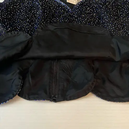Oleg Cassini Black Tie Navy Beaded Whimsical Formal Evening Top Vintage Size 8