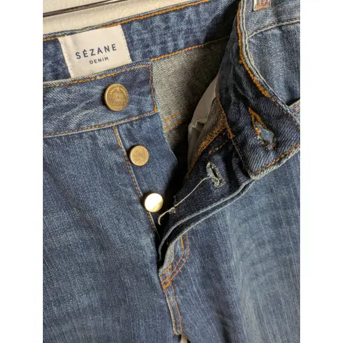 Sézane SEZANE Dark Wash High Waisted Slim Tapered Jean Raw Hem Button Fly Women's 29