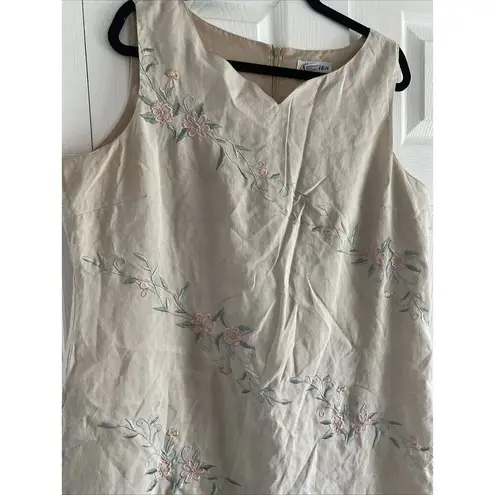 Endless Summer Collection Women's VM Linen Tan Dress Floral Embroidery 1X Brown