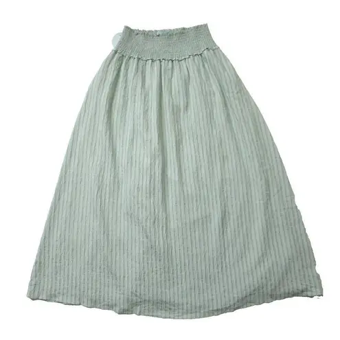 NWT Hill House Delphine Nap in Soft Green Smocked Tonal Seersucker Midi Skirt L Size L