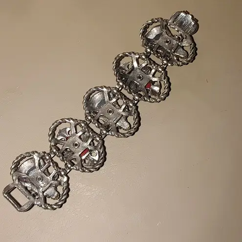 Vintage Selro Selini Bracelet MCM Red Black Enamel Lady Princess Faces Large