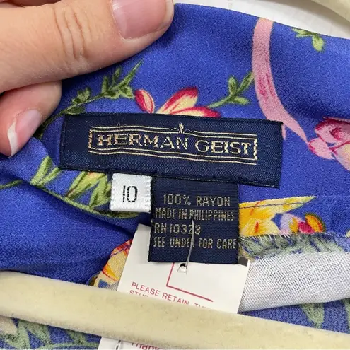 Vintage Herman Geist Blue Floral Print Blazer & Maxi Dress 2 Piece Matching Set Size 8