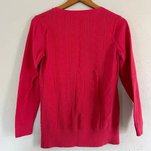 Talbots  Pink V-Neck Cable Knit Sweater Small Petite Casual Comfy SP thumbnail 4