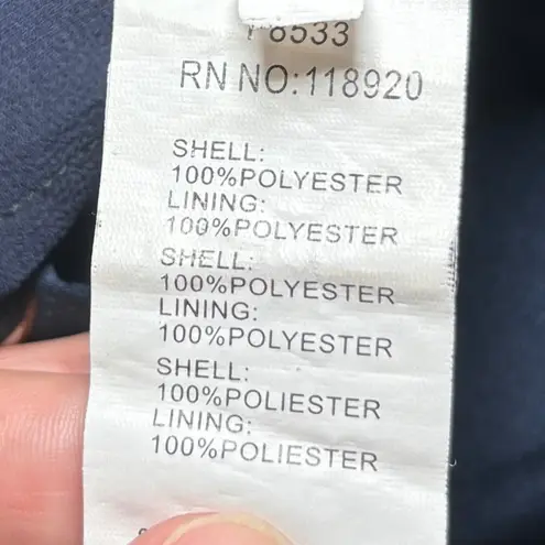 FRNCH Navy Blue Floral Spaghetti Strap Dress Large Lined Pleated Shift