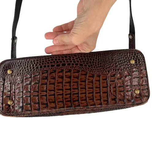 Brahmin Alligator Croc Black Leather Double Handle Bag with Crossbody Strap