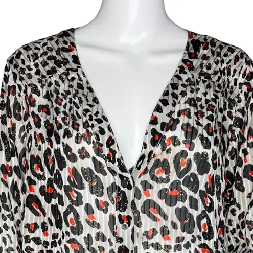 Rebecca Malone Blouse Womens 2X White Red Cheetah Print Leopard Office Casual