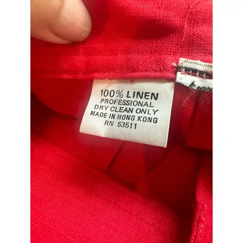 Vintage Red 100% Linen Button Front High Waisted Preppy Coastal Maxi Skirt Size M