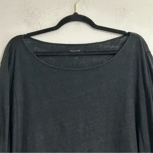 Garnet Hill Organic Linen Puff Sleeve Knit Tunic in Black Size XL