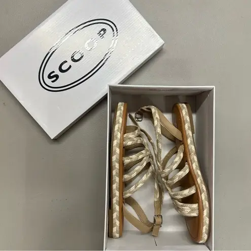 Scoop Braided Sandal Flat Strappy Tan Cream Buckle Closure Womens Size 8.5 NIB