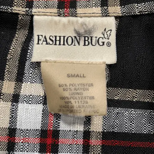 Vintage 90s Blazer Jacket Oversized Black Tan Plaid One Button Preppy Small