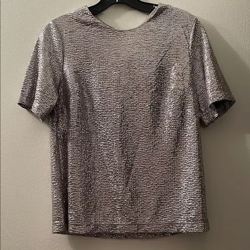 NWOT Tulle Silver Sequin Short Sleeve Tee
