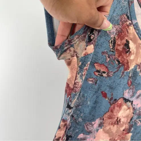 Pine Blue Pink Floral Tunic Top Medium Cottagecore Boho Romantic Y2K Style Blue