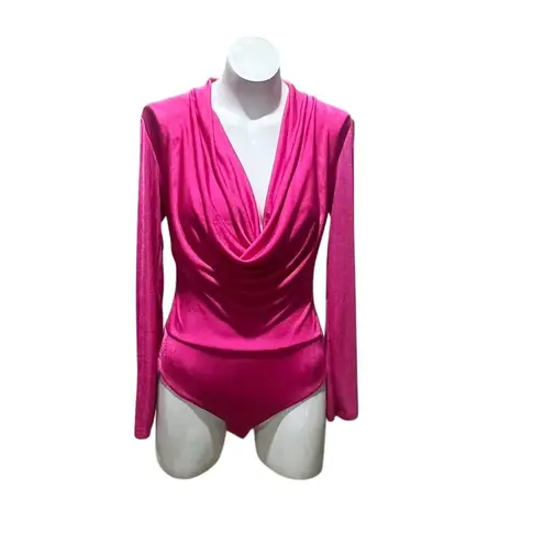 Saints 21 Women's Pink Long Sleeve Draped Bodysuit Size M Size M